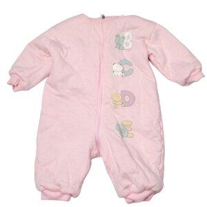 Vintage Baby One-Piece Snowsuit Puffer Reversible Pink Full Zip Alphabet Cozy